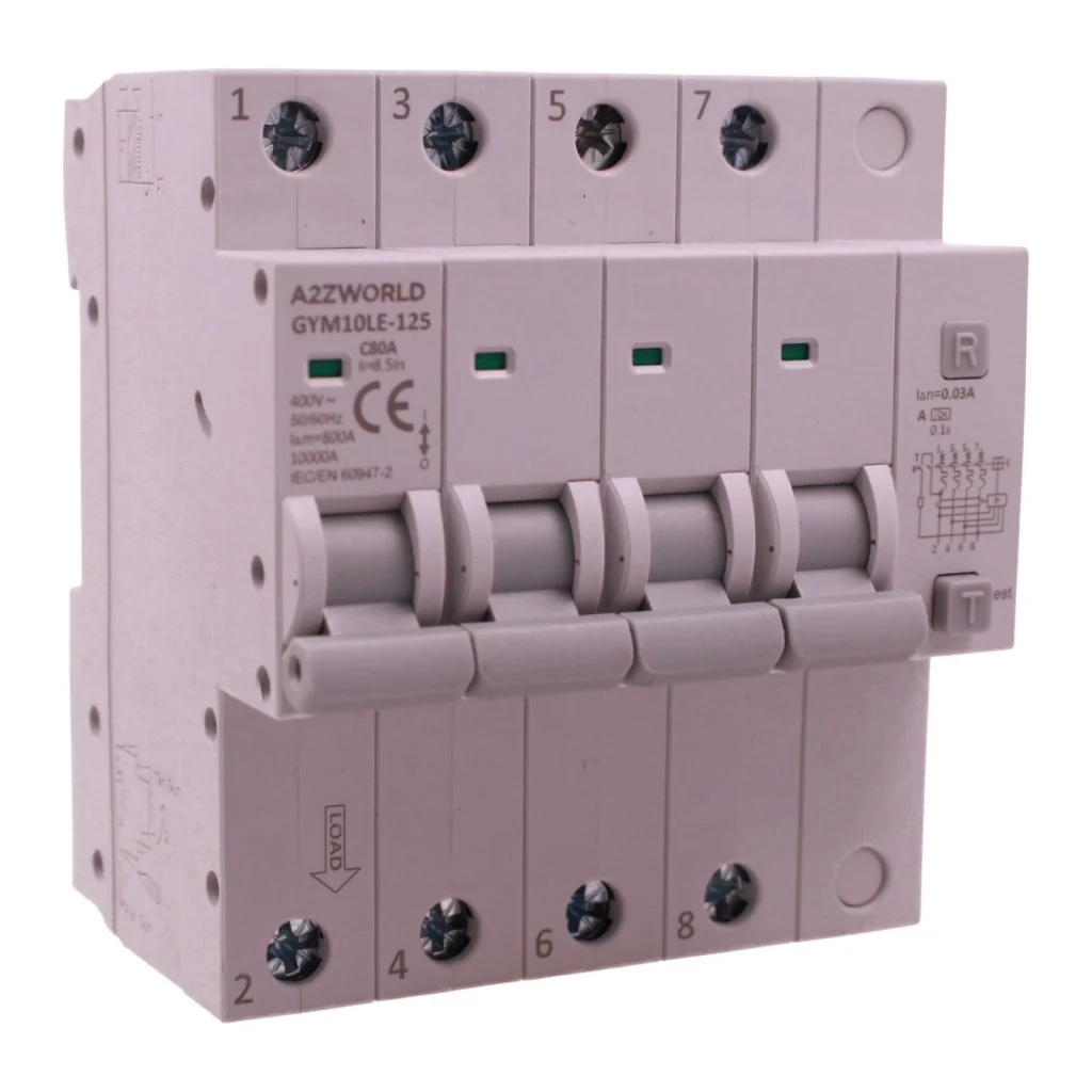 RCBO Interruttore Magnetotermico Differenziale Tipo A Curva C 4P Veri 5M 10kA 30mA, AC 400V IP20, GYM10LE-125, Disponibili 63A 80A 100A (C80A)