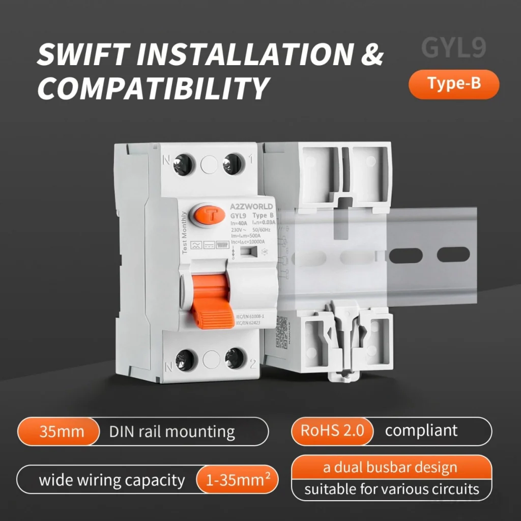 RCCB Interruttore Differenziale Puro Tipo B 1P+N 2M 10000A 300mA 40A AC 230V IP20 IEC61008-1 / IEC62423 GYL9 - Image 4