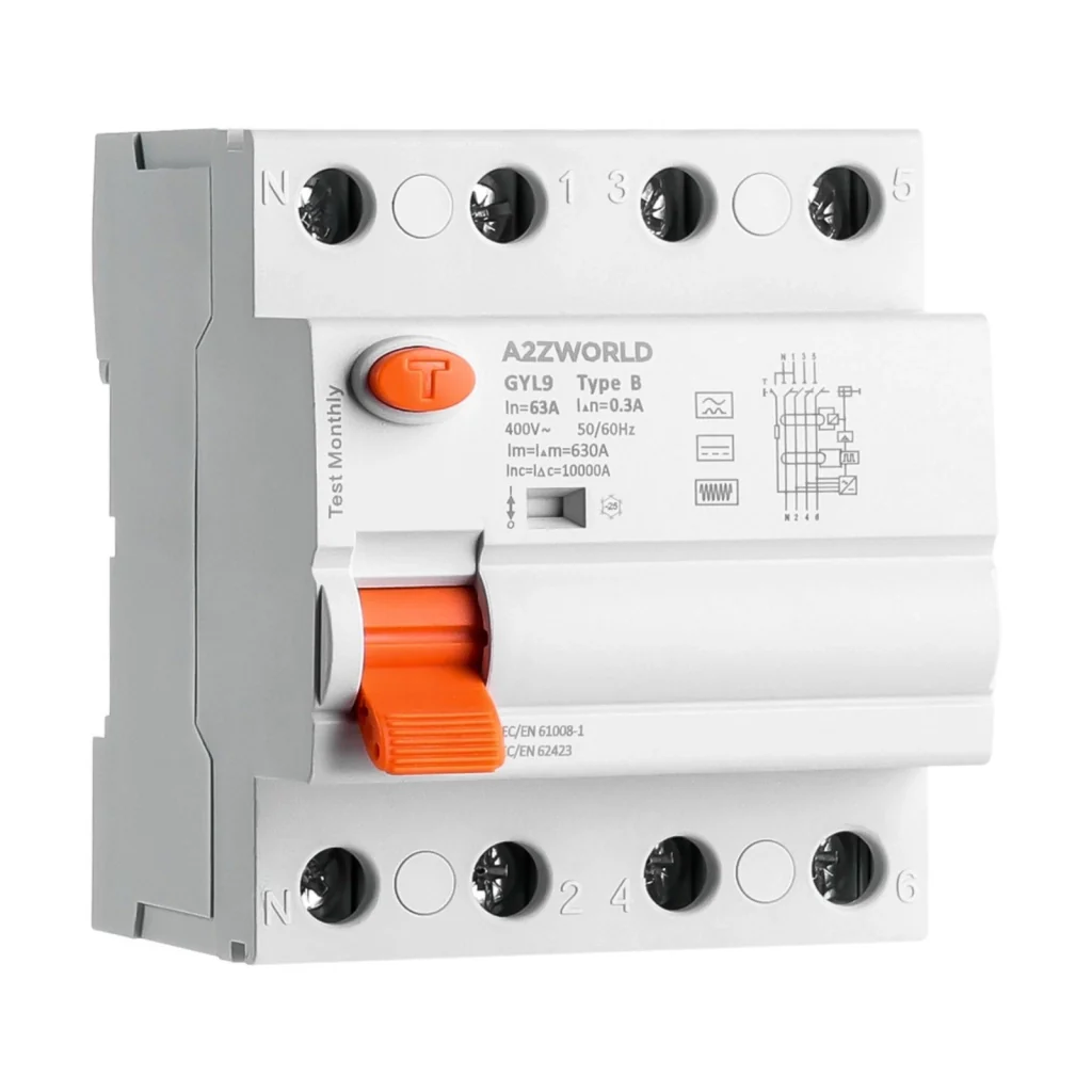 RCCB Interruttore Differenziale Puro Tipo B 3P+N 4M 10000A 300mA 63A AC 400V IP20 IEC61008-1 / IEC62423 GYL9