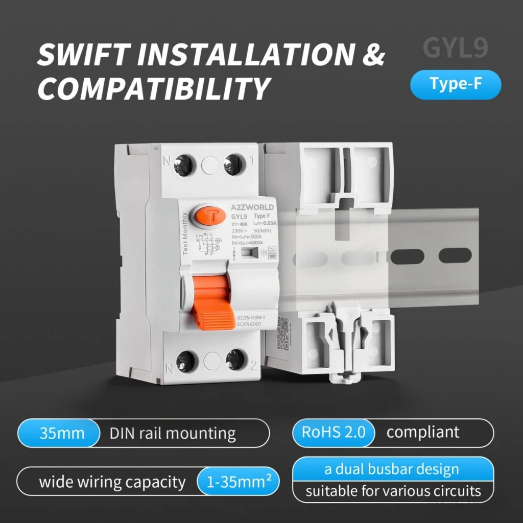 RCCB Interruttore Differenziale Puro Tipo F 1P+N 2M 6000A 30mA 40A AC 230V IP20 IEC61008-1 GYL9 - Image 4