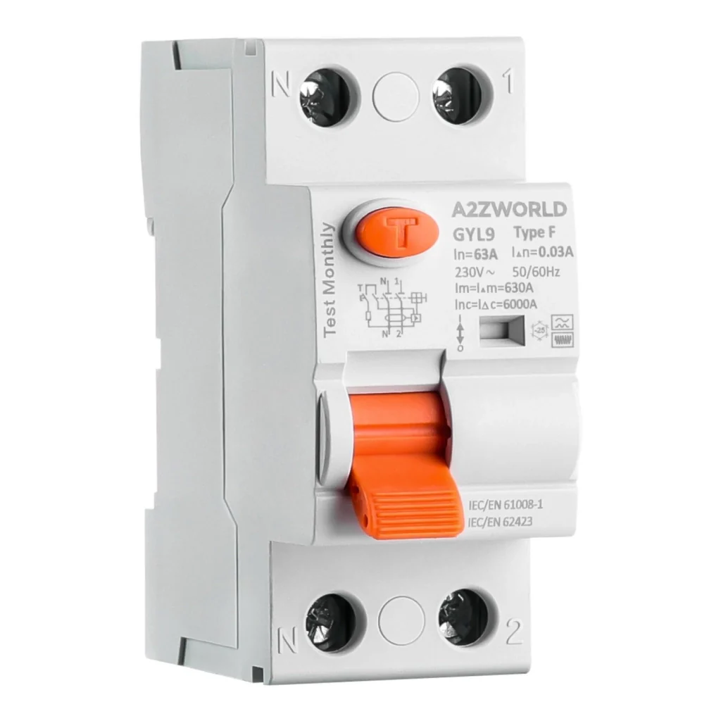RCCB Interruttore Differenziale Puro Tipo F 1P+N 2M 6000A 30mA 63A AC 230V IP20 IEC61008-1 GYL9