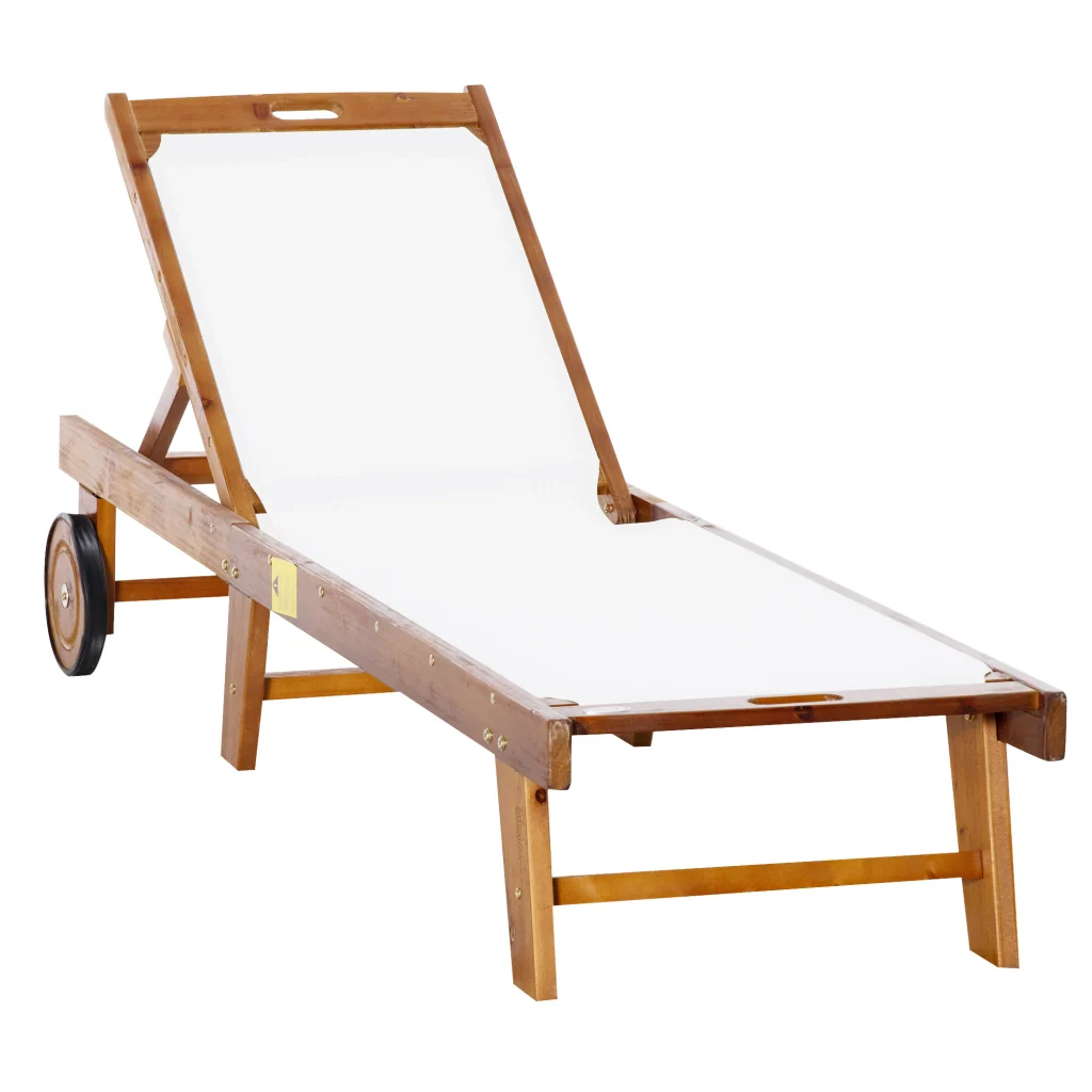 Relax Lounge Chair Garden Lounge Cabinet Garden Garden Cabinet regolabile Legno di acacia naturale + tessile bianco 198 x 55 x 30-88 5 cm