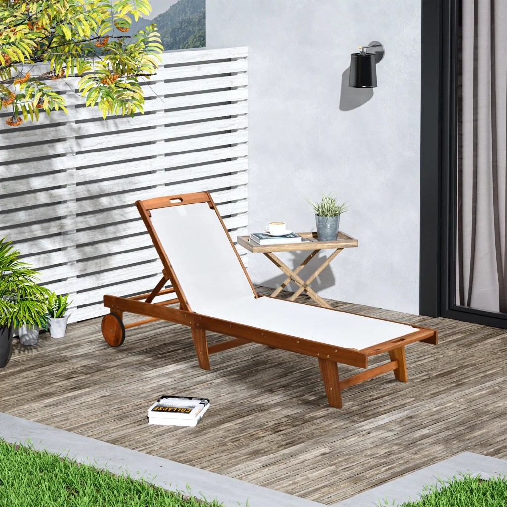 Relax Lounge Chair Garden Lounge Cabinet Garden Garden Cabinet regolabile Legno di acacia naturale + tessile bianco 198 x 55 x 30-88 5 cm - Image 2