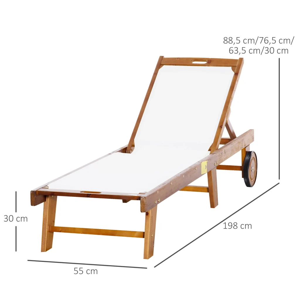 Relax Lounge Chair Garden Lounge Cabinet Garden Garden Cabinet regolabile Legno di acacia naturale + tessile bianco 198 x 55 x 30-88 5 cm - Image 3