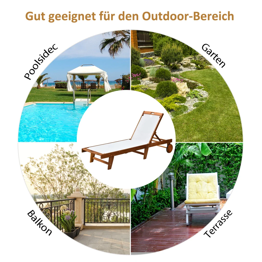 Relax Lounge Chair Garden Lounge Cabinet Garden Garden Cabinet regolabile Legno di acacia naturale + tessile bianco 198 x 55 x 30-88 5 cm - Image 7