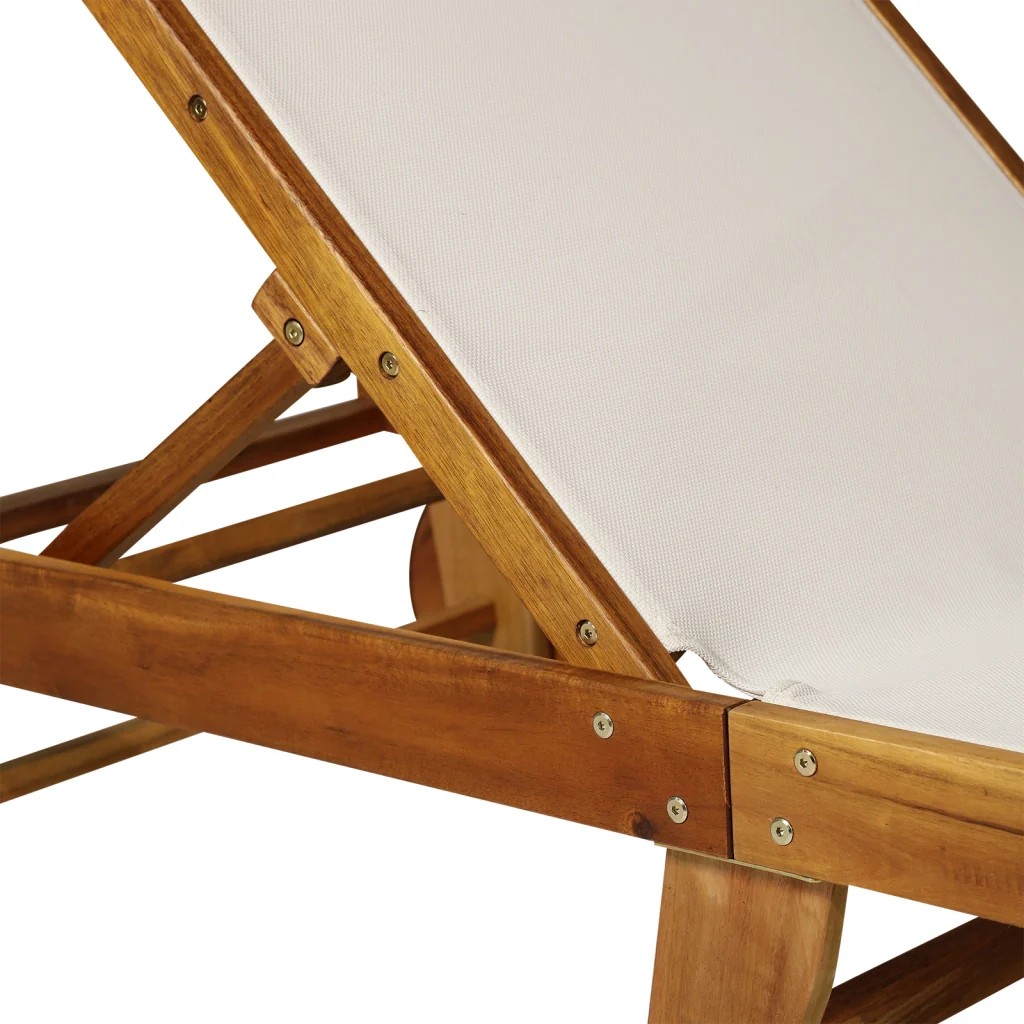 Relax Lounge Chair Garden Lounge Cabinet Garden Garden Cabinet regolabile Legno di acacia naturale + tessile bianco 198 x 55 x 30-88 5 cm - Image 9