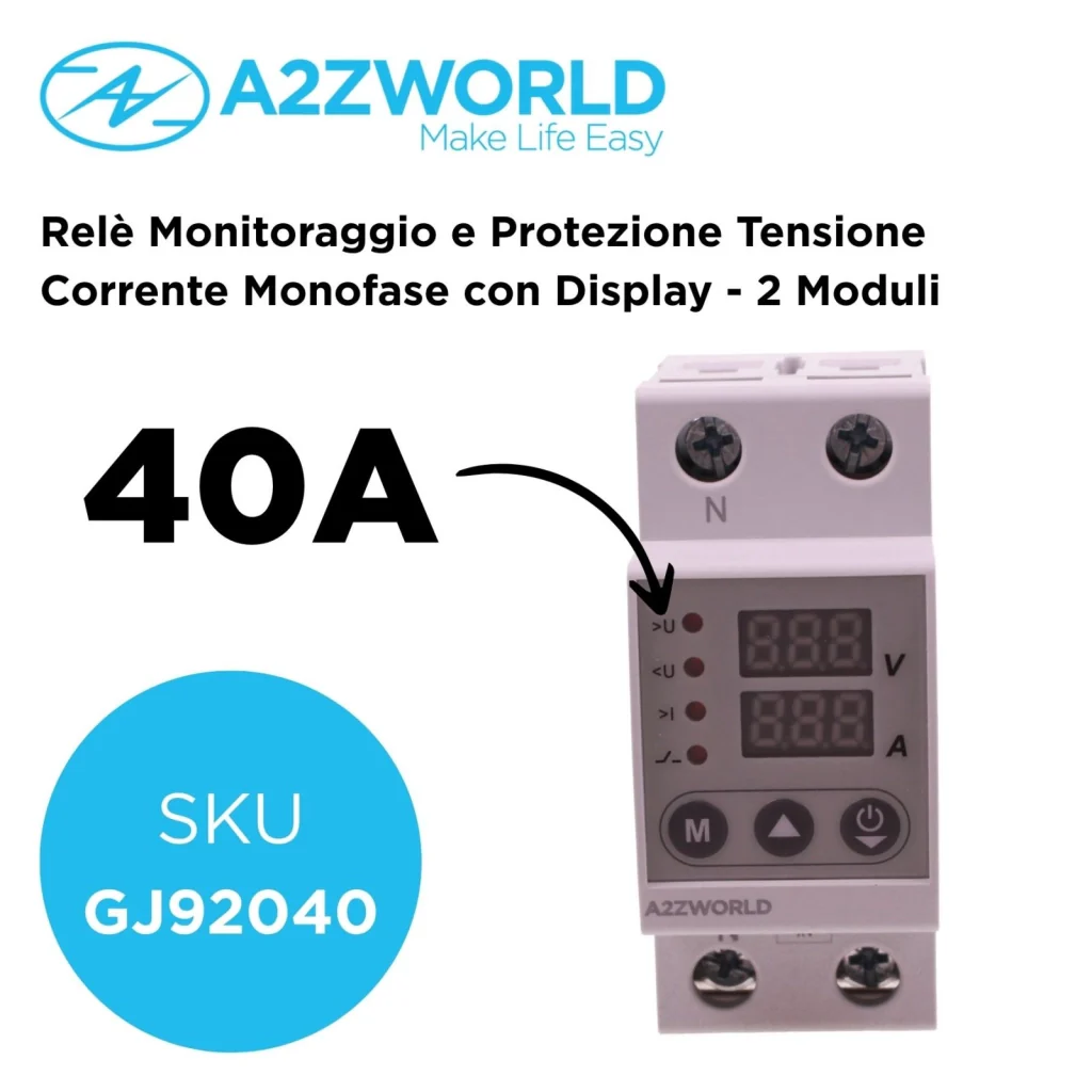 Relè Monitoraggio e Protezione Tensione Corrente con Display, 2P Monofase 40A AC220V, Protezione Sovra/Sottotensione e Sovracorrente, Guida DIN, Ingresso da Sotto, GPS8-02 - Image 2