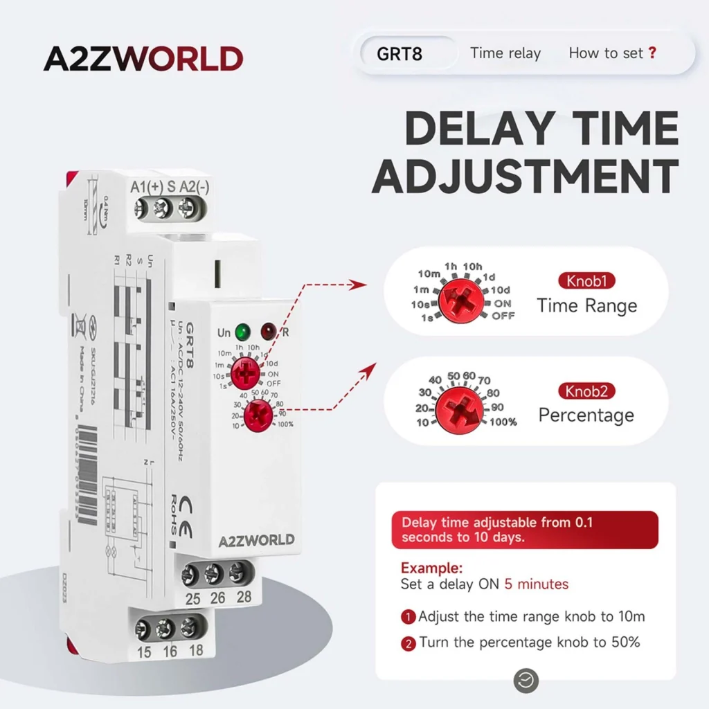 Relè Passo Passo Silenzioso, Relè Temporizzatore Modulare (0.1S-10D), 2 Funzione in Unico Relay, 1 Modulo Barra DIN, AC/DC12-240V, 2X16A, Funzione DC/AC 12V 24V 220V GRT8 - Image 3