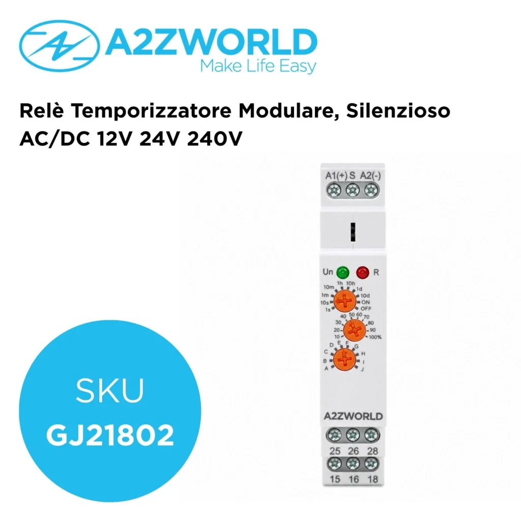 Relè Temporizzato Multifunzione Modulare, AC/DC 12V 24V 220V, 2 Scambi SPDT 16A, 10 Funzioni, Timer 0,1s-10 Giorni, 1 Modulo DIN, GRT8-M2-W240 - Image 2