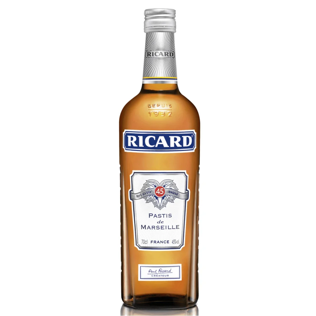 Ricard aperitife 45 anise pastis de marseille confezione in bottiglia di vetro da 70 cl
