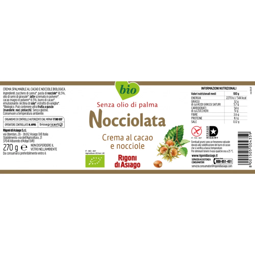 Rigoni di asiago nocciolata bio crema al cacao e nocciole vasetto 270 grammi - Image 3