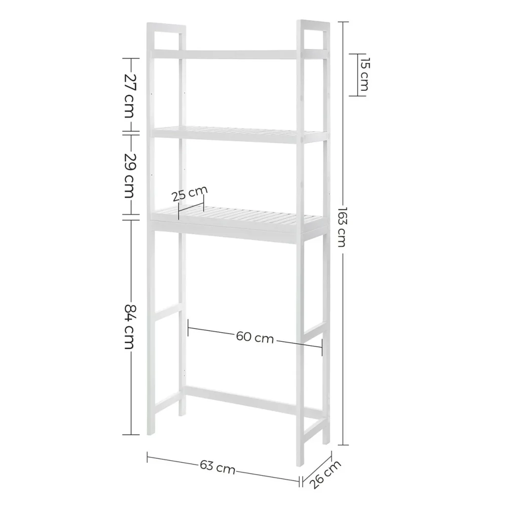 Ripiano per WC sopra il WC, scaffale in bambù, organizer da bagno a 3 livelli, con ripiani regolabili, portata 15 kg/livello, facile montaggio, bianco 12_0003495 - Image 3