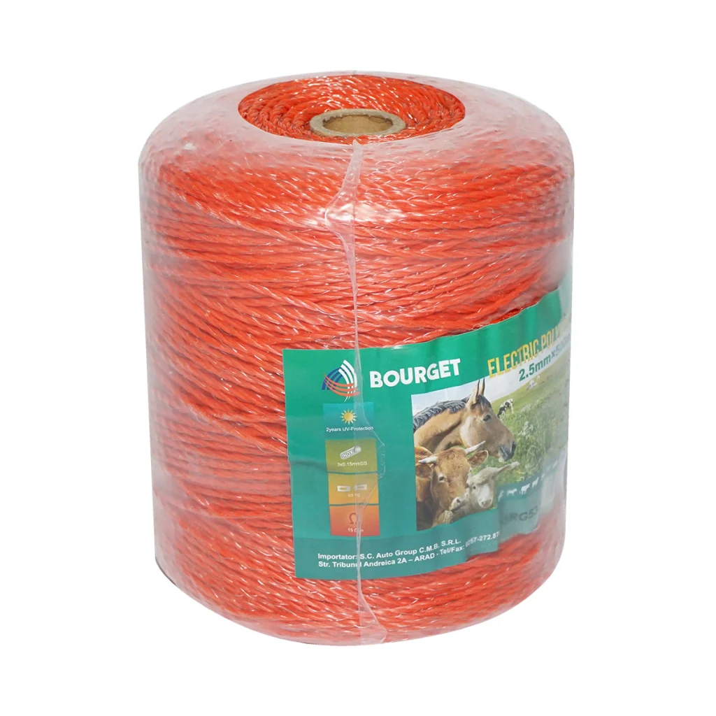 Rotolo di filo arancione, diametro 2.5 mm, 3x0.15 mm SS, 500 m per recinzione elettrica, resistenza 15 Ohm, Bourget. - Image 2