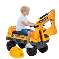 Ruspa Giocattolo 2 in 1 con Escavatore e Mordente, Vano Nascosto, Gioco Cavalcabile Bambini 2-3 Anni, 90x28x58cm, Giallo