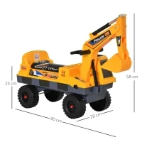 Ruspa Giocattolo 2 in 1 con Escavatore e Mordente, Vano Nascosto, Gioco Cavalcabile Bambini 2-3 Anni, 90x28x58cm, Giallo - Image 3