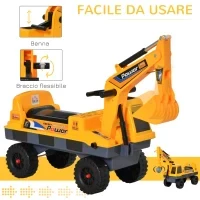 Ruspa Giocattolo 2 in 1 con Escavatore e Mordente, Vano Nascosto, Gioco Cavalcabile Bambini 2-3 Anni, 90x28x58cm, Giallo - Image 5