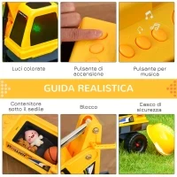 Ruspa Giocattolo 2 in 1 con Escavatore e Mordente, Vano Nascosto, Gioco Cavalcabile Bambini 2-3 Anni, 90x28x58cm, Giallo - Image 6