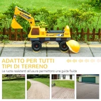 Ruspa Giocattolo 2 in 1 con Escavatore e Mordente, Vano Nascosto, Gioco Cavalcabile Bambini 2-3 Anni, 90x28x58cm, Giallo - Image 7
