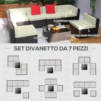 Salotto da Giardino in Rattan da 7 Pezzi con Tavolino e Divano Modulabile con Cuscini, Crema - Image 6