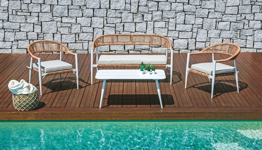 Salotto da esterno divano poltrone e tavolino in alluminio bianco, twist wicker Milano - Image 2