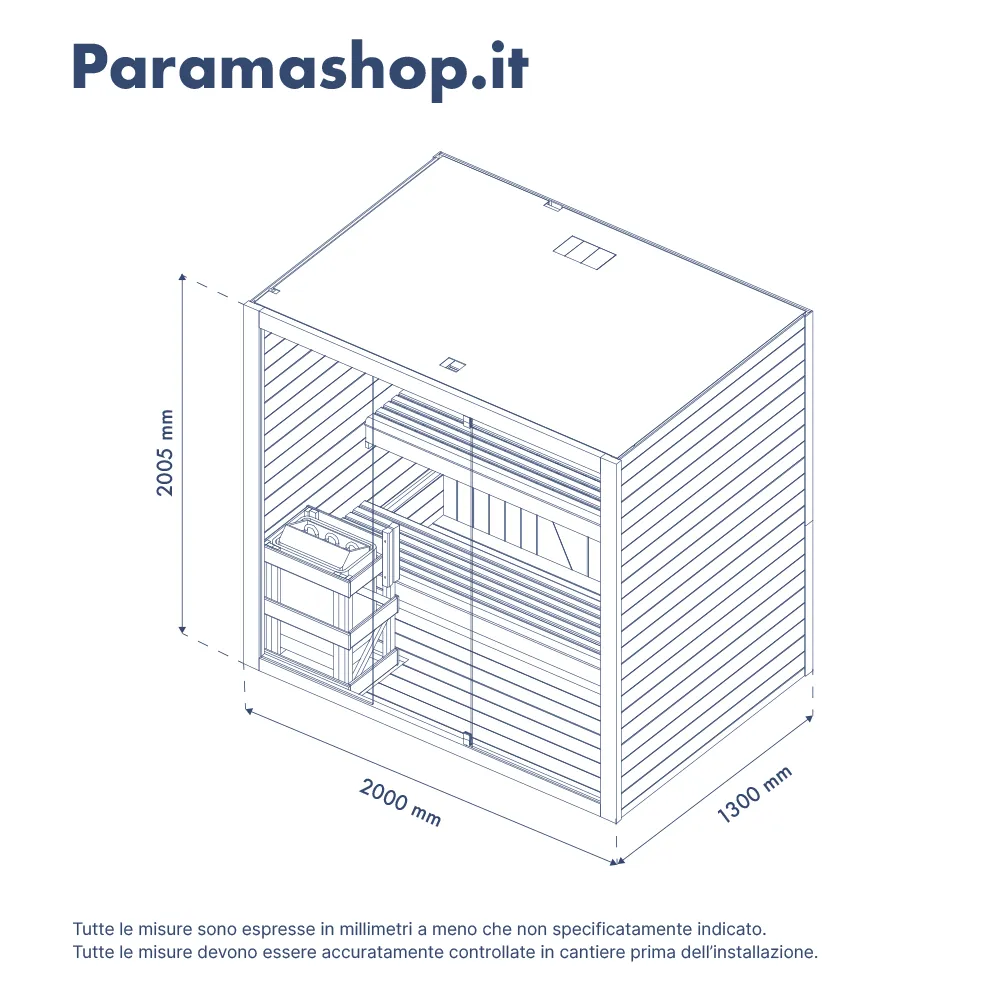 Sauna finlandese da interno 4-5 persone 200x150cm h200 in legno di abete | Nirva - Image 2