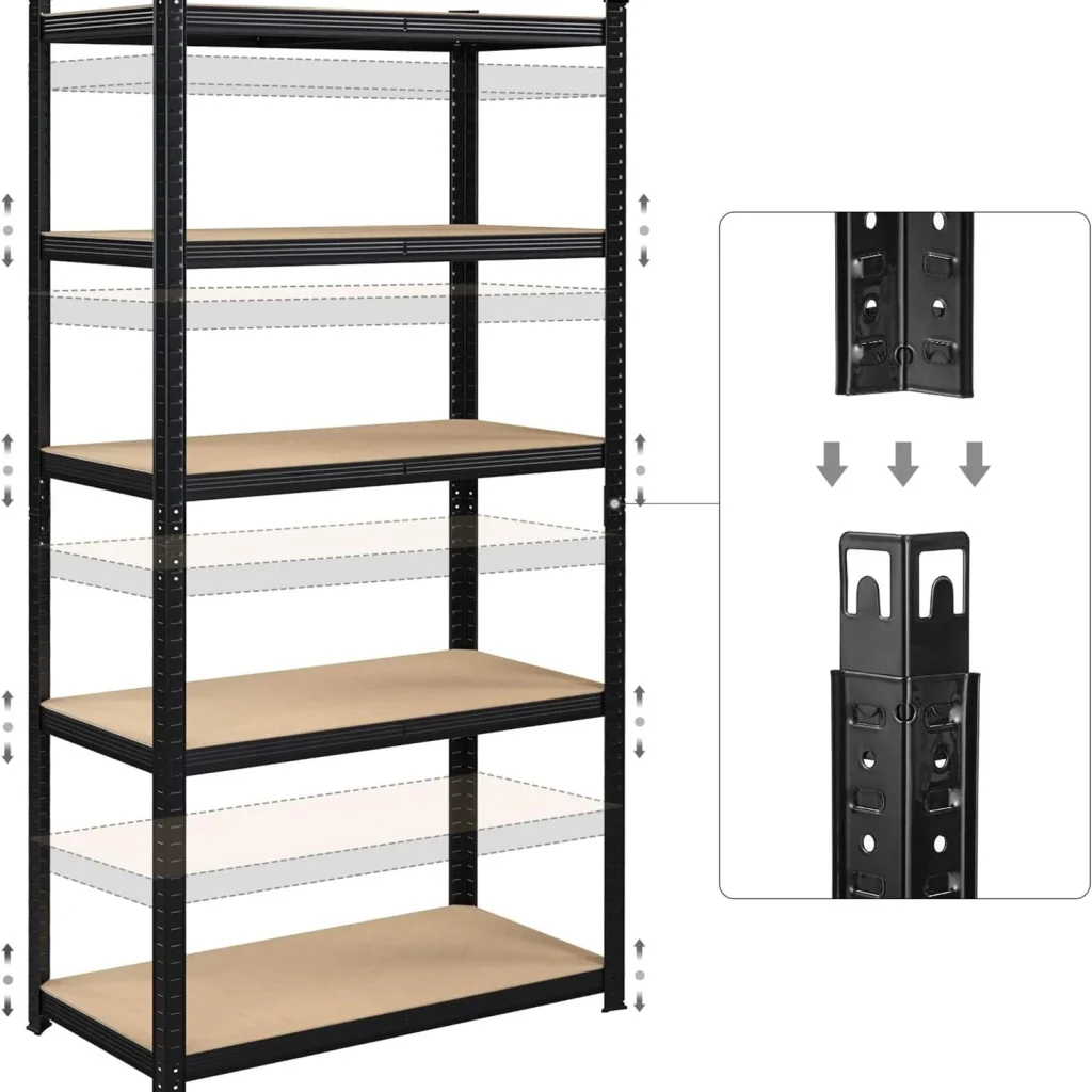 Scaffalatura metallica per carichi pesanti 200 x 100 x 50 cm 5 ripiani portata totale 875 kg (175 kg/ripiano) ripiani regolabili per garage/cantina nero 12_0005591 - Image 5