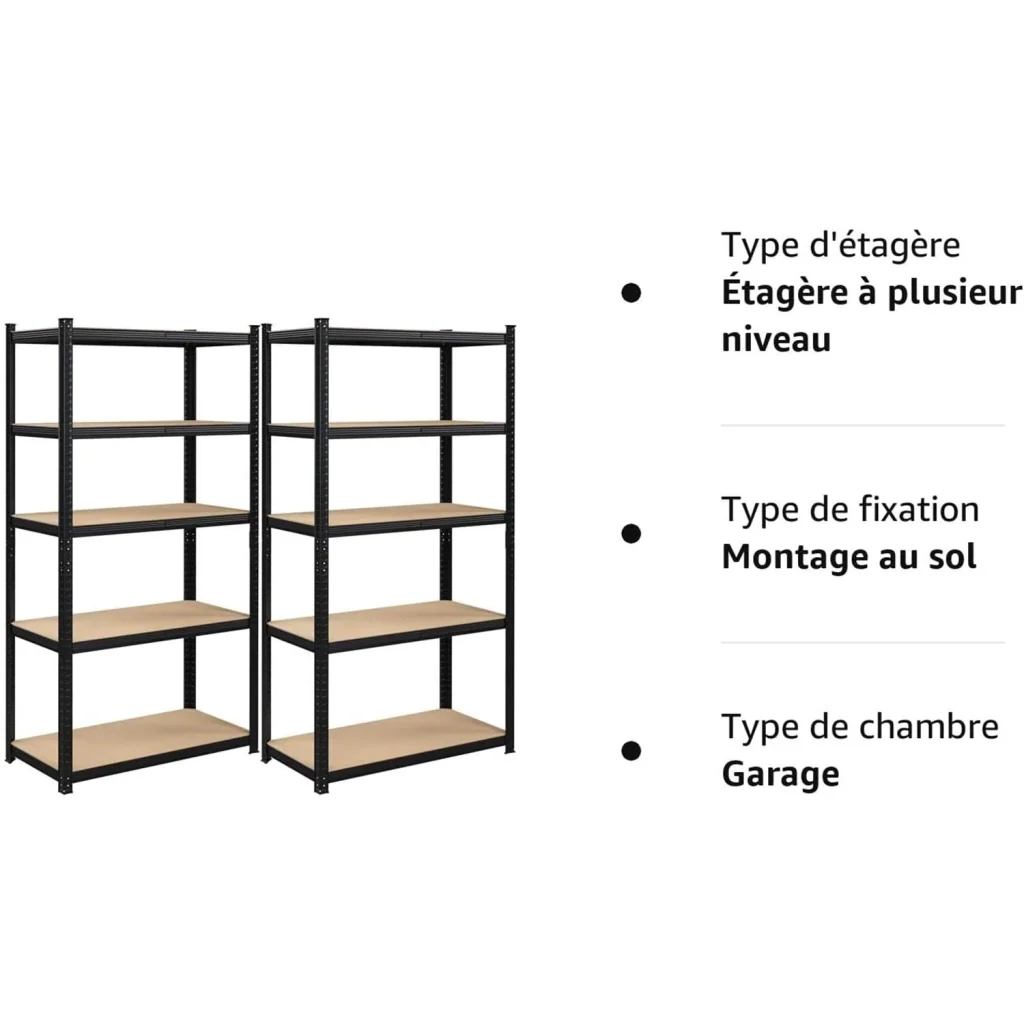 Scaffalatura metallica per carichi pesanti 200 x 100 x 50 cm 5 ripiani portata totale 875 kg (175 kg/ripiano) ripiani regolabili per garage/cantina nero 12_0005591 - Image 6