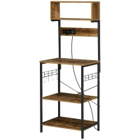 Scaffale Cucina con Multipresa, Ripiani e Ganci Stile Industriale, 60x42x153cm, Marrone - Image 10