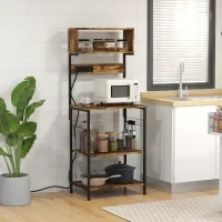 Scaffale Cucina con Multipresa, Ripiani e Ganci Stile Industriale, 60x42x153cm, Marrone - Image 2