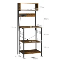 Scaffale Cucina con Multipresa, Ripiani e Ganci Stile Industriale, 60x42x153cm, Marrone - Image 3