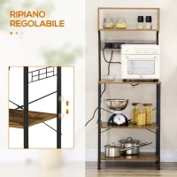 Scaffale Cucina con Multipresa, Ripiani e Ganci Stile Industriale, 60x42x153cm, Marrone - Image 5