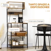Scaffale Cucina con Multipresa, Ripiani e Ganci Stile Industriale, 60x42x153cm, Marrone - Image 6