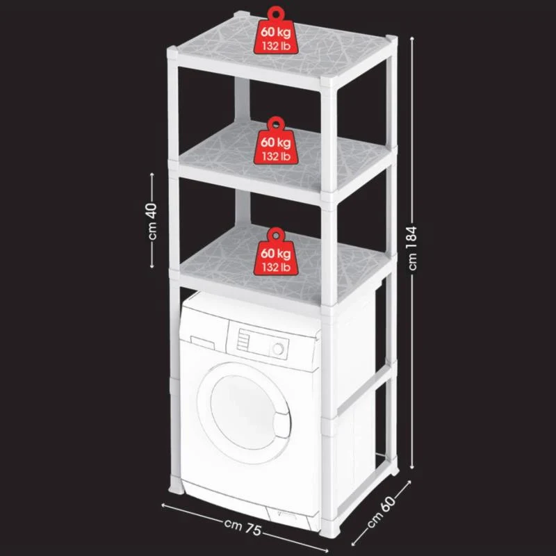 SCAFFALE PER LAVATRICE '3 PIANI'  cm 75 x 60 x h.184 (l x p x h)  - BAMA - Image 2