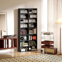 Scaffale Porta CD con 14 Ripiani Regolabili, Capacità di 640 CD/360 DVD, 78.5x24x175 cm, Nero - Image 2