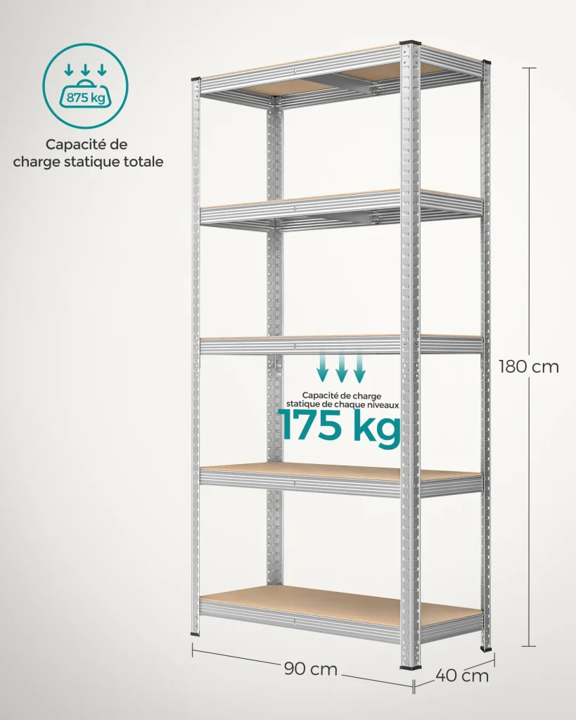 Scaffale portaoggetti a clip in acciaio per impieghi gravosi ripiano in MDF a 5 livelli 180 x 90 x 40 cm capacità 875 kg garage 12_0003745 - Image 4