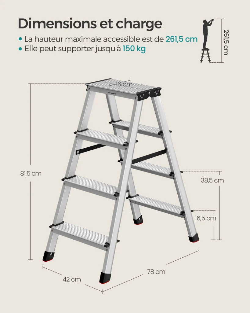 Scala a pioli scala in lega di alluminio con 4 gradini poggiapiedi multifunzionale portata: 150 kg grigio argento e nero inchiostro 12_0005328 - Image 3