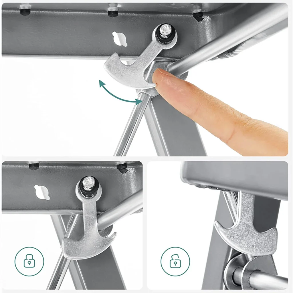 Scala domestica pieghevole a 3 gradini larghezza gradini 20 cm superficie antiscivolo con corrimano portata 150 kg acciaio grigio 12_0005324 - Image 4
