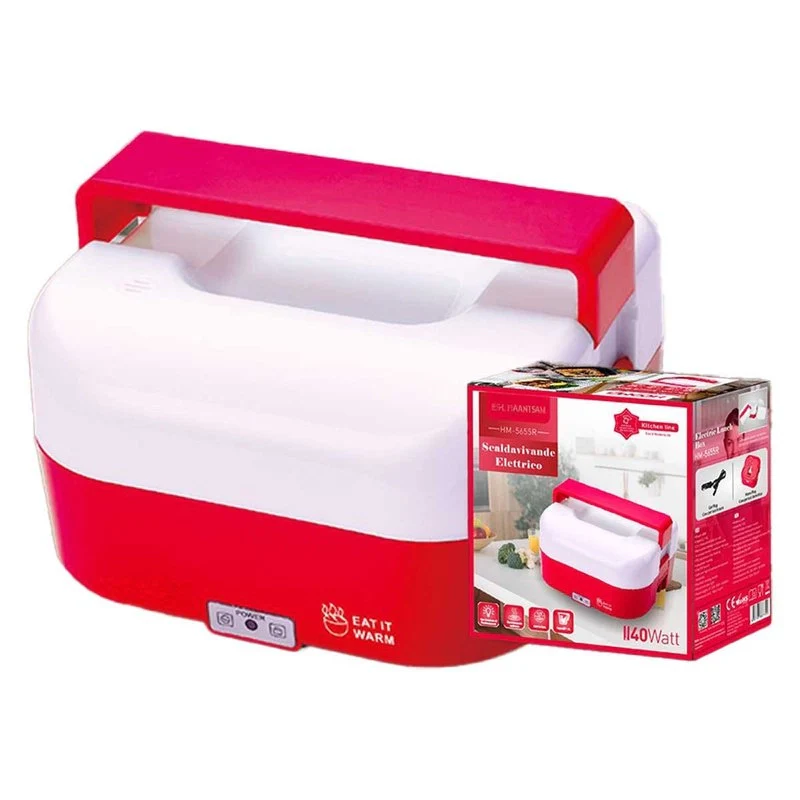 Scaldavivande Elettrico 1.6L 40W Riscalda Porta Pranzo Lunchbox con 4 Posti e 1 per Zuppa Compatibile per Auto e Casa 12V 220V Rosso - Image 2