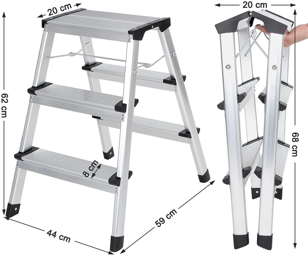 Scala domestica pieghevole sgabello a 3 gradini in alluminio antiscivolo portata 150 kg conforme alla norma 12_0000480 - Image 6