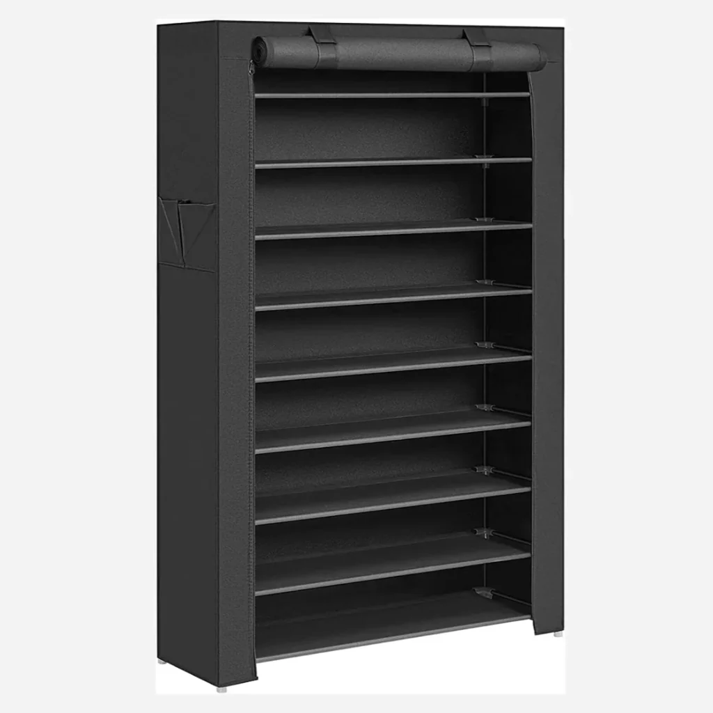 Scarpiera a 10 ripiani con copertura antipolvere 88 x 28 x 160 cm Scarpiera per 40 paia di scarpe nell'ingresso del soggiorno Nero 12_0007049