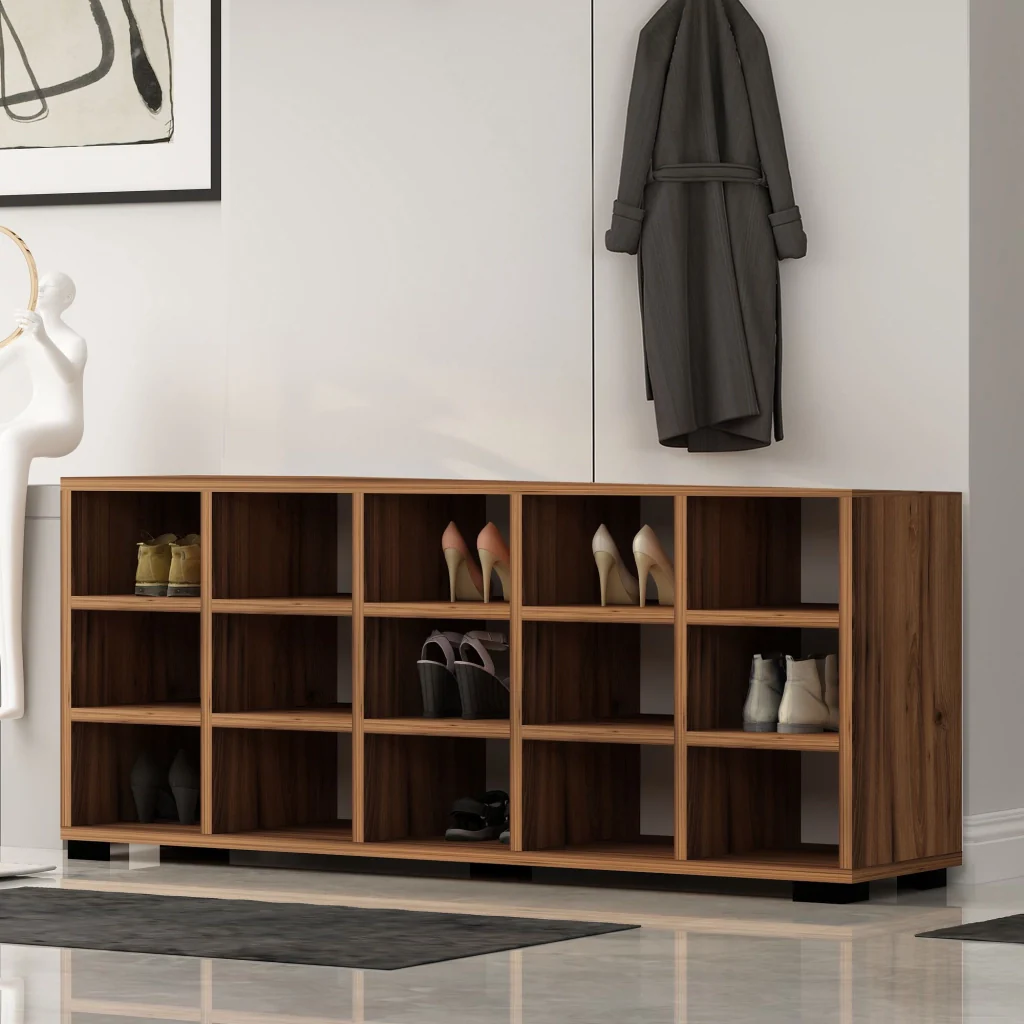 Scarpiera in legno "Talu" con appendiabiti - 120 x 30 x 52 cm - Marrone - Image 3