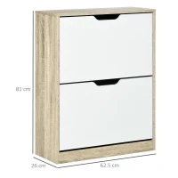 Scarpiera Salvaspazio Slim a 2 Cassetti per 8 Paia di Scarpe 62.5x26x81 cm, Legno e Bianco - Image 3