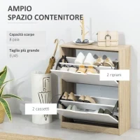 Scarpiera Salvaspazio Slim a 2 Cassetti per 8 Paia di Scarpe 62.5x26x81 cm, Legno e Bianco - Image 4