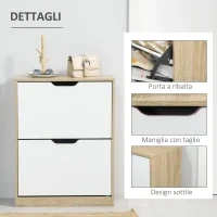 Scarpiera Salvaspazio Slim a 2 Cassetti per 8 Paia di Scarpe 62.5x26x81 cm, Legno e Bianco - Image 5