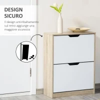Scarpiera Salvaspazio Slim a 2 Cassetti per 8 Paia di Scarpe 62.5x26x81 cm, Legno e Bianco - Image 6