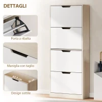 Scarpiera Salvaspazio Slim a 4 Cassetti per 20 Paia di Scarpe 62.5x26x156 cm, color Legno e Bianco - Image 6