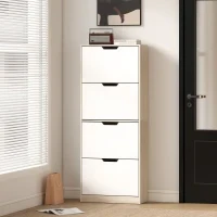 Scarpiera Salvaspazio Slim a 4 Cassetti per 20 Paia di Scarpe 62.5x26x156 cm, color Legno e Bianco - Image 8