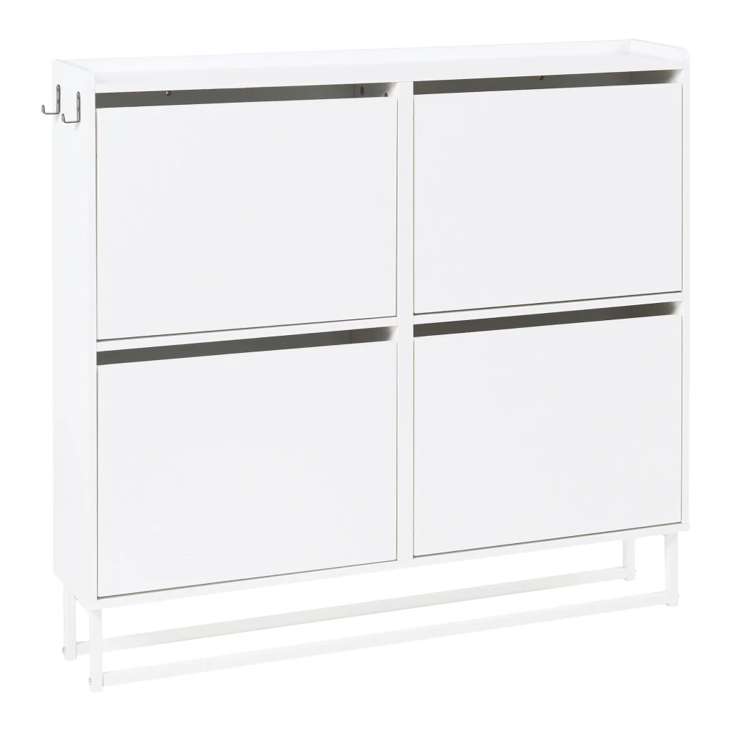 Scarpiera Ylitornio a 4 Contenitori Ribaltabili con Piedini a Cornice - Bianco [en.casa] - Image 3