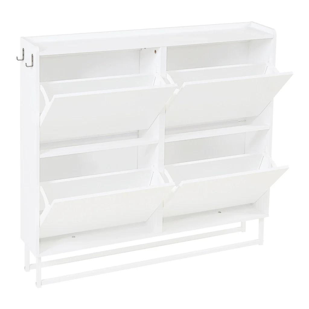 Scarpiera Ylitornio a 4 Contenitori Ribaltabili con Piedini a Cornice - Bianco [en.casa] - Image 5