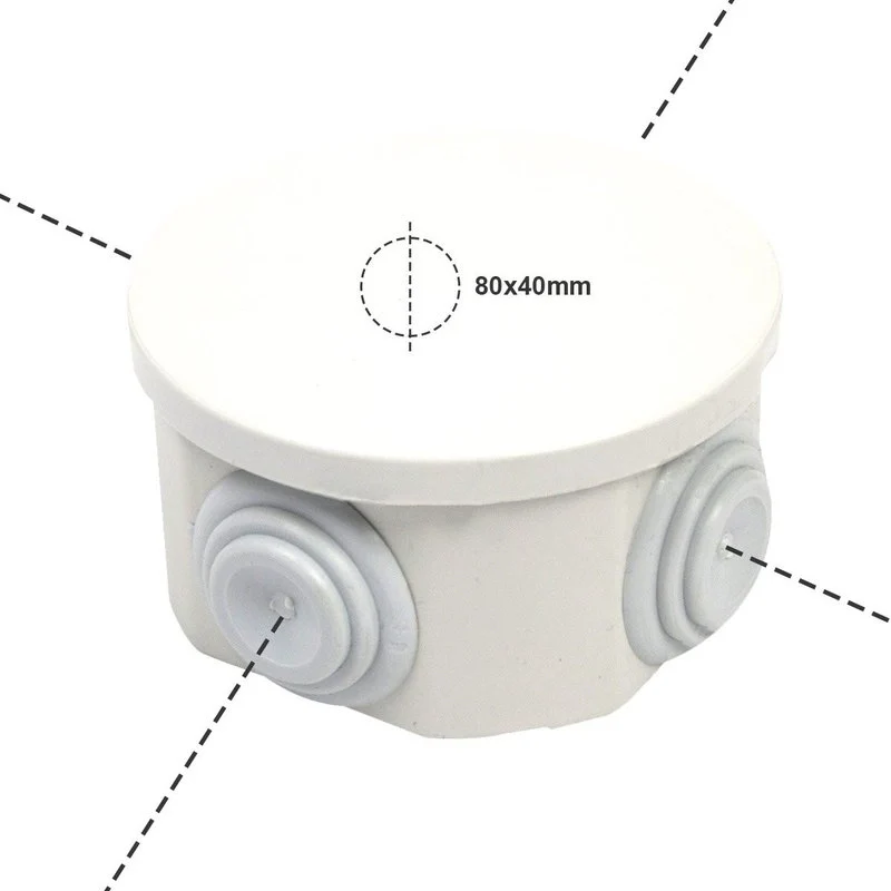 Scatola Di Derivazione Da Parete Stagna IP44 Con 4 Uscite Passacavi Tonda D80X40mm Coperchio A Pressione - Image 2